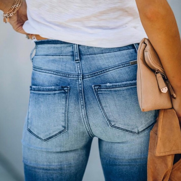 KanCan High Waisted Frayed Ankle Skinny Medium Washed Jeans Women’s Sizes NWT - Picture 10 of 13